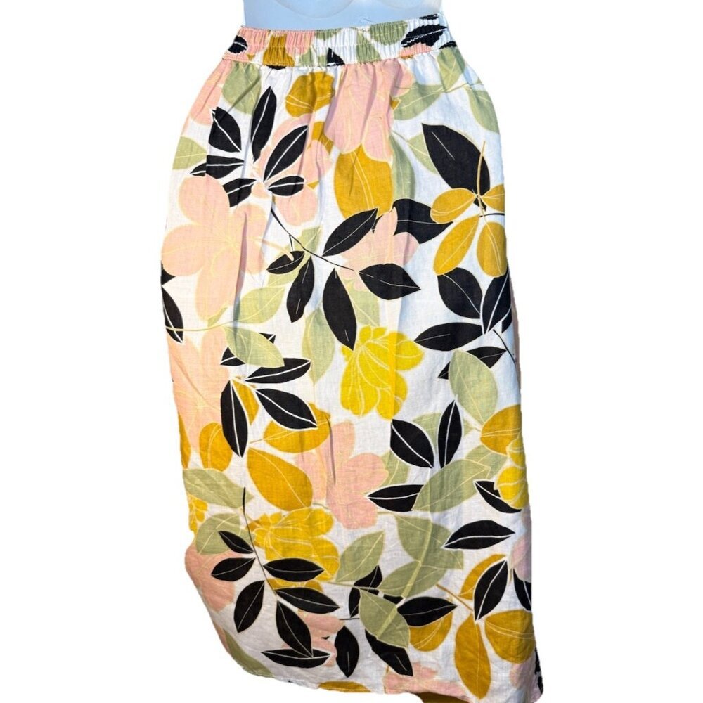 Rachel Zoe Wrap Linen Skirt Medium Attached Elastic Waist Tropical Resort - Picture 2 of 5